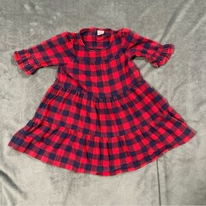 Hanna Andersson Girls Red and Blue Buffalo Plaid Flannel Dress- 120cm / US 6-7